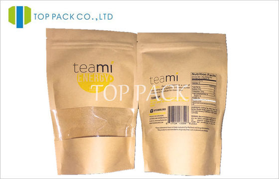 Wiederversiegelbarer Kraftpapier-Fenster-Tee-Verpackentaschen mit Ausgleich-buntem Druck