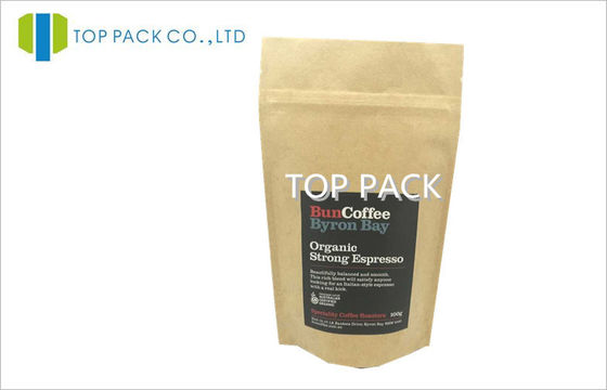 Brown-Kraftpapier-Gewohnheit druckte Kaffeetaschen Zipverschluß 100g, stehen oben Beutel